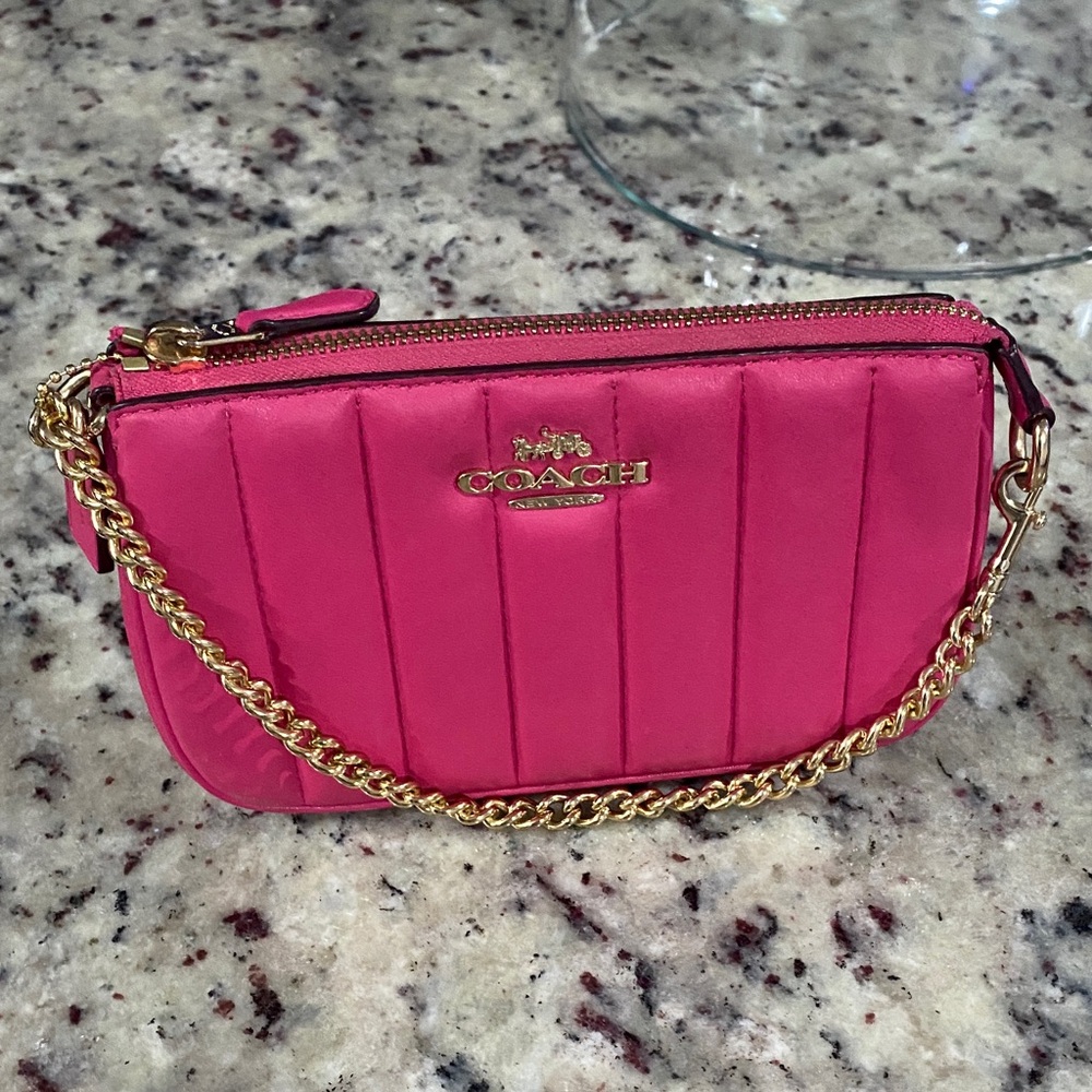 Coach Fuchsia Quilted Clutch with Gold Chain